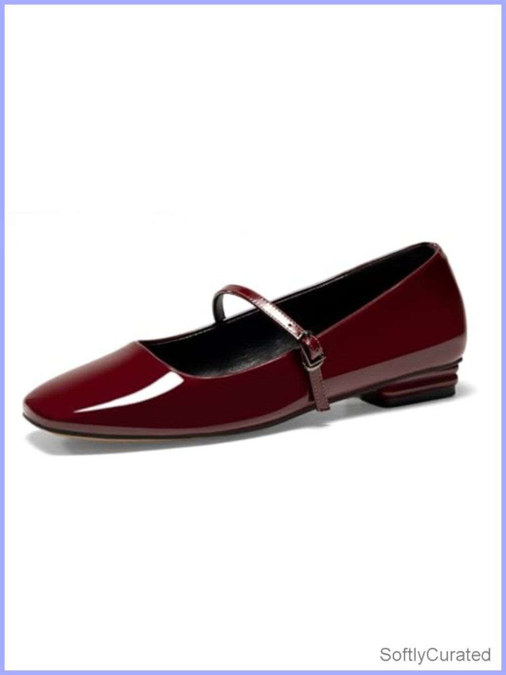 Faux Leather Mary Jane Flats Closed Square Toe Ankle Strap Dress Shoes